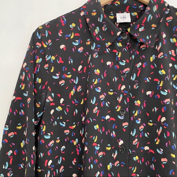 Cabi Black Colorful Artsy Print Button Down - Picture 3 of 8
